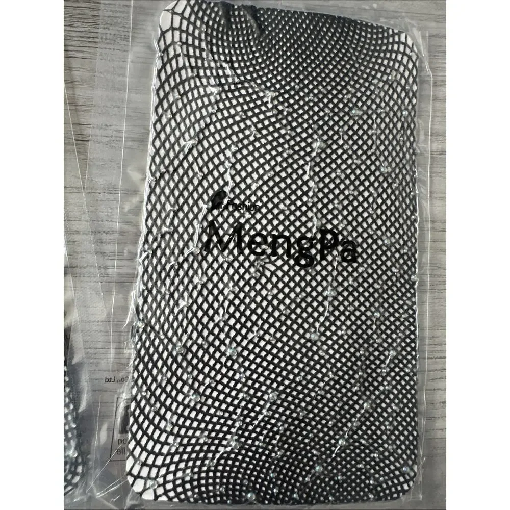 2 Pairs Women Rhinestone Fishnet Sexy Stockings High Waist Mesh Tights Pantyhose